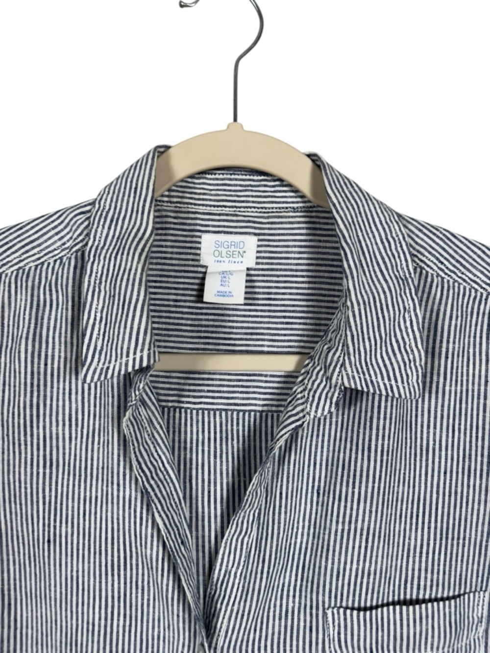 Sigrid Olsen Women 100% Linen Button Up Top XL Beachy Coastal Nautical Oversized - Picture 3 of 6